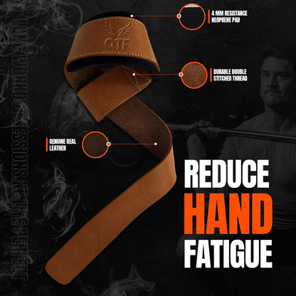 QTF Leather Lifting Wrist Straps for Weightlifting, Gym Wrist Wraps Padded Wrist Support Wraps, Bodybuilding, Powerlifting, Deadlifting and Secure Grip