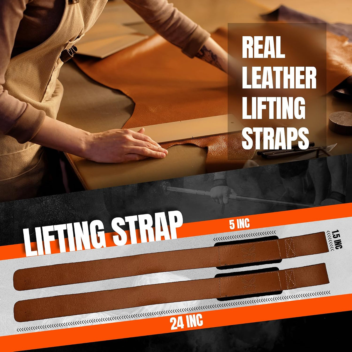 QTF Leather Lifting Wrist Straps for Weightlifting, Gym Wrist Wraps Padded Wrist Support Wraps, Bodybuilding, Powerlifting, Deadlifting and Secure Grip
