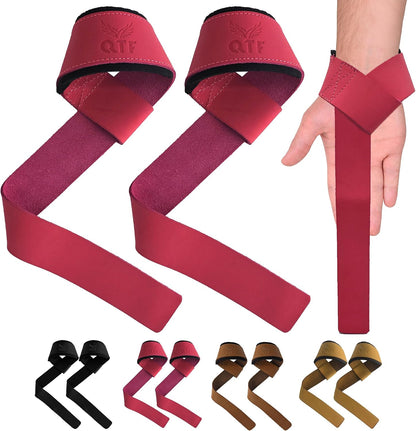 QTF Leather Lifting Wrist Straps for Weightlifting, Gym Wrist Wraps Padded Wrist Support Wraps, Bodybuilding, Powerlifting, Deadlifting and Secure Grip