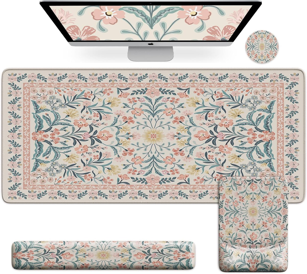 Mouse Pad with Wrist Rest, Ergonomic Large Desk Mat Set, Pink