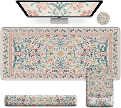 Mouse Pad with Wrist Rest, Ergonomic Large Desk Mat Set, Pink