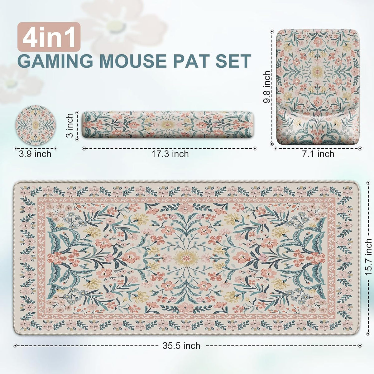 Mouse Pad with Wrist Rest, Ergonomic Large Desk Mat Set, Pink