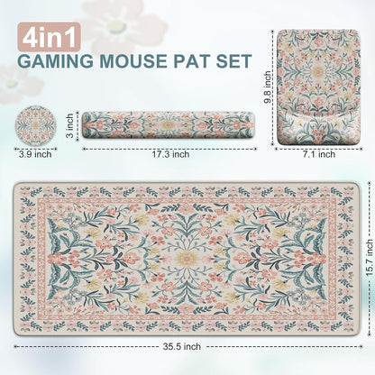 Mouse Pad with Wrist Rest, Ergonomic Large Desk Mat Set, Pink