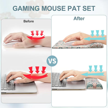 Mouse Pad with Wrist Rest, Ergonomic Large Desk Mat Set, Pink
