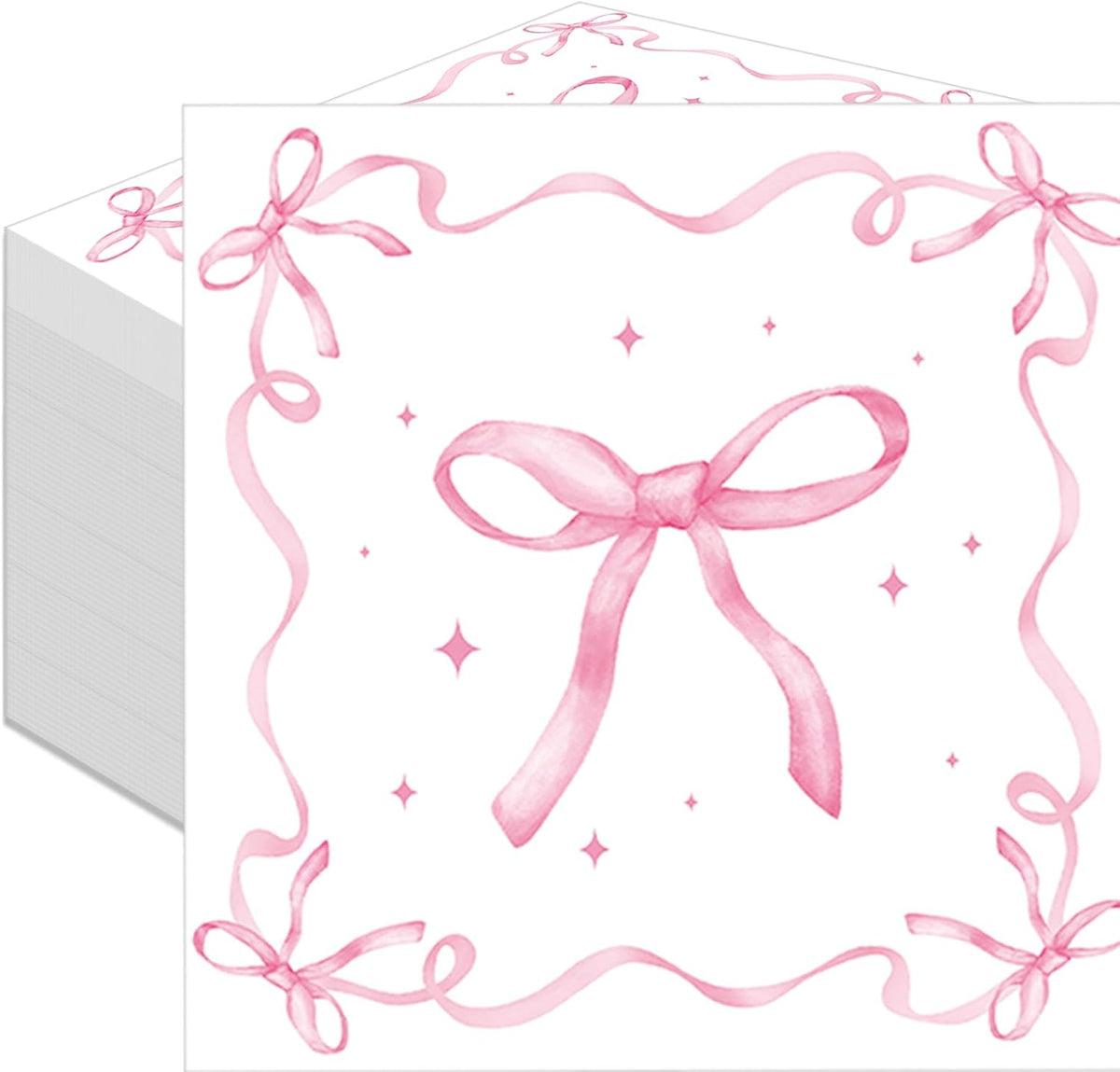 50 Pack Pink Ribbon Bow Paper Napkins, Disposable Coquette-Inspired Bow Cocktail Napkins for Girls Birthday, Sweetie-Soirées, Baby Shower, Bridal Shower, Bachelorette, and Tea Party Decorations