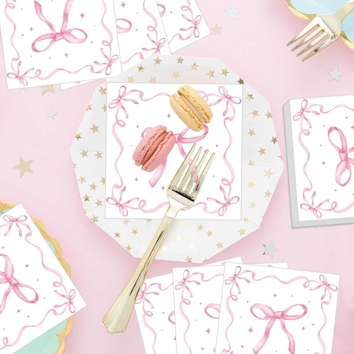 50 Pack Pink Ribbon Bow Paper Napkins, Disposable Coquette-Inspired Bow Cocktail Napkins for Girls Birthday, Sweetie-Soirées, Baby Shower, Bridal Shower, Bachelorette, and Tea Party Decorations