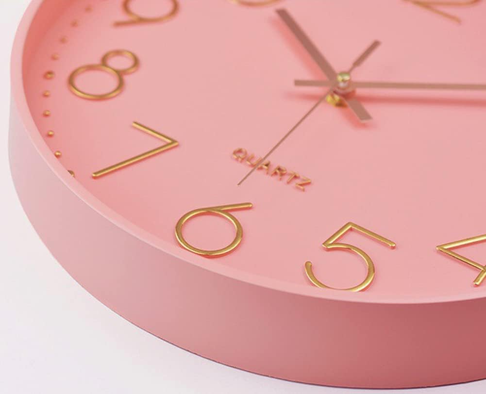 12 in Wall Clock Non-Ticking Quartz Silent Battery Operated Round Clocks Home Kitchen Office School Living Room Decor Clocks (Pink-Rose)