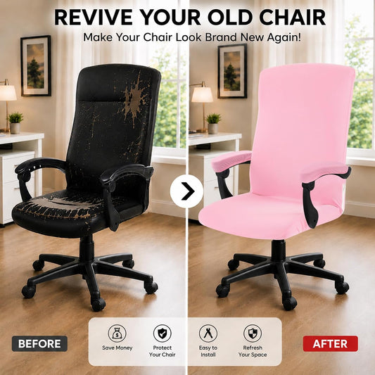 Stretch Computer Office Chair Cover with Armrest Covers Durable Zipper Universal Washable Removable Spandex Rotating Boss Chair Slipcovers Anti-dust Soft Desk Chair Seat Protector, Pink
