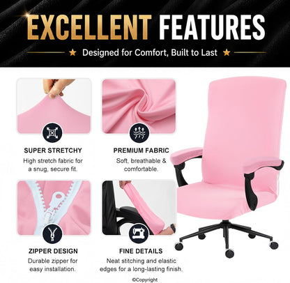 Stretch Computer Office Chair Cover with Armrest Covers Durable Zipper Universal Washable Removable Spandex Rotating Boss Chair Slipcovers Anti-dust Soft Desk Chair Seat Protector, Pink