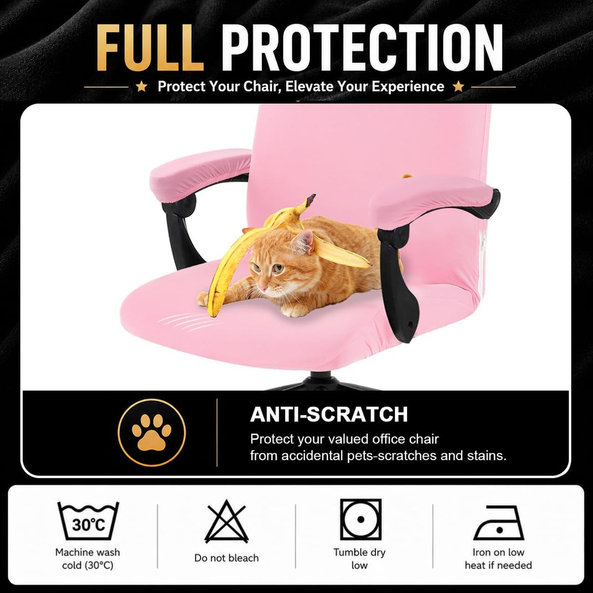 Stretch Computer Office Chair Cover with Armrest Covers Durable Zipper Universal Washable Removable Spandex Rotating Boss Chair Slipcovers Anti-dust Soft Desk Chair Seat Protector, Pink