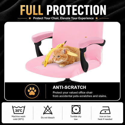 Stretch Computer Office Chair Cover with Armrest Covers Durable Zipper Universal Washable Removable Spandex Rotating Boss Chair Slipcovers Anti-dust Soft Desk Chair Seat Protector, Pink