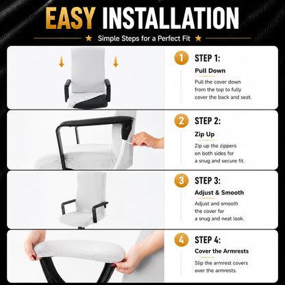 Stretch Computer Office Chair Cover with Armrest Covers Durable Zipper Universal Washable Removable Spandex Rotating Boss Chair Slipcovers Anti-dust Soft Desk Chair Seat Protector, Pink