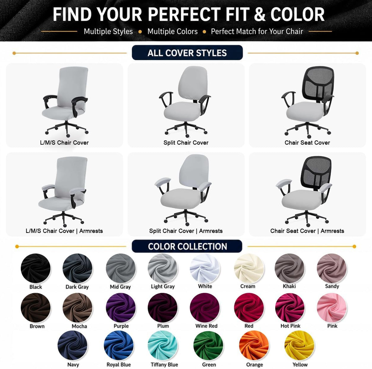 Stretch Computer Office Chair Cover with Armrest Covers Durable Zipper Universal Washable Removable Spandex Rotating Boss Chair Slipcovers Anti-dust Soft Desk Chair Seat Protector, Pink