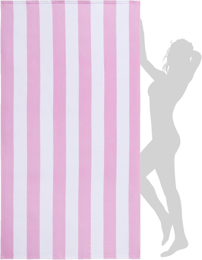 Extra Large Beach Towel - Oversized Mircofiber Beach Towel 40'' x 70'', XL Striped Lightweight Pool Towel, Big Cabana Swim Travel Towel for Adults Mens Women,Pink