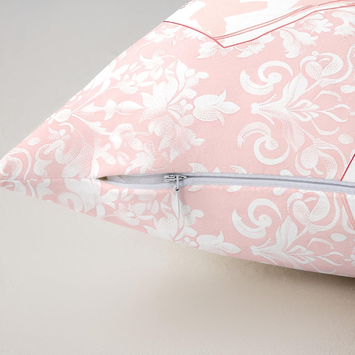 Girly Bowknot Throw Pillow Cover Lace Damask Pink Bow Tie Print Pillow Cover Soft Polyester for Bedroom Sofa Antique Victorian Baroque Home Decor Cushion Case Pillowcase 22"x22"
