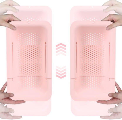 Over Sink Colander, Extendable Kitchen Strainer, 2-Pack, Pink