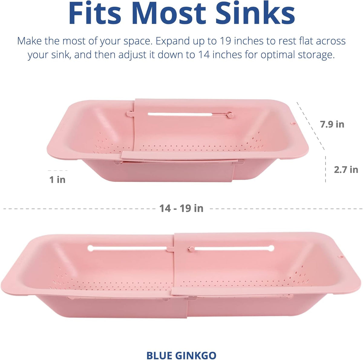 Over Sink Colander, Extendable Kitchen Strainer, 2-Pack, Pink