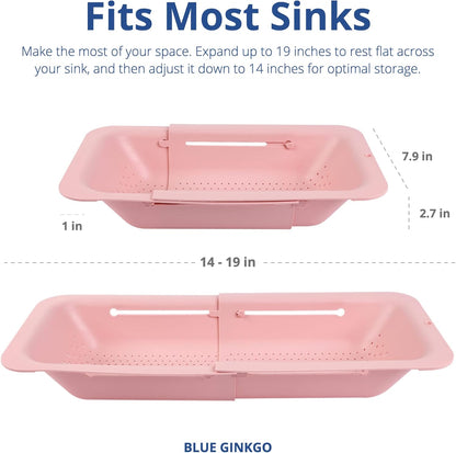 Over Sink Colander, Extendable Kitchen Strainer, 2-Pack, Pink