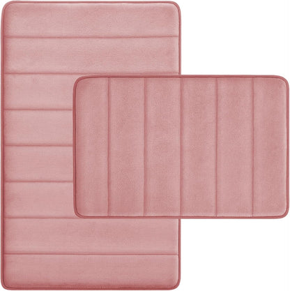 Bathroom Rugs Set 2 Piece Memory Foam Bath Rugs Non-Slip Bath Mat,Washable Room Mats,Absorbent Shaggy Rugs Super Soft Kitchen Mats, Batroom Carpets for Bathroom,Tub,Shower Home Decor（Coral Pink）