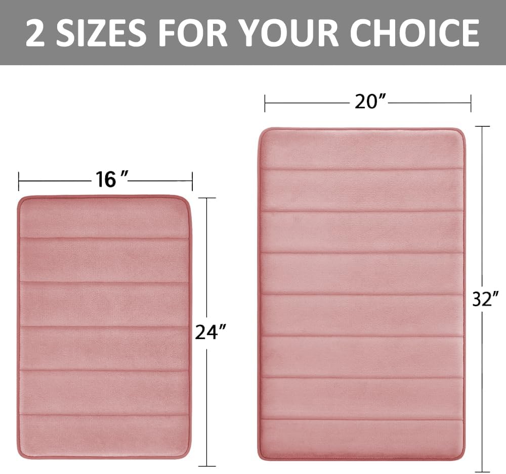 Bathroom Rugs Set 2 Piece Memory Foam Bath Rugs Non-Slip Bath Mat,Washable Room Mats,Absorbent Shaggy Rugs Super Soft Kitchen Mats, Batroom Carpets for Bathroom,Tub,Shower Home Decor（Coral Pink）