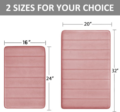 Bathroom Rugs Set 2 Piece Memory Foam Bath Rugs Non-Slip Bath Mat,Washable Room Mats,Absorbent Shaggy Rugs Super Soft Kitchen Mats, Batroom Carpets for Bathroom,Tub,Shower Home Decor（Coral Pink）