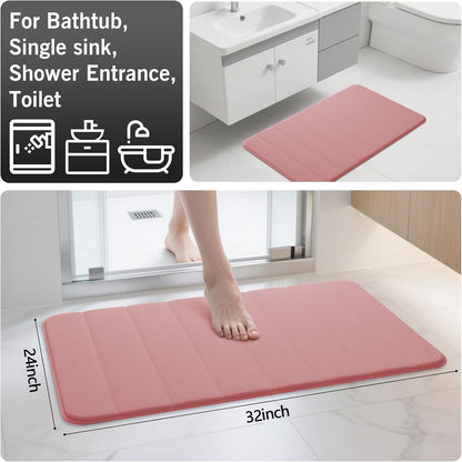 Bathroom Rugs Set 2 Piece Memory Foam Bath Rugs Non-Slip Bath Mat,Washable Room Mats,Absorbent Shaggy Rugs Super Soft Kitchen Mats, Batroom Carpets for Bathroom,Tub,Shower Home Decor（Coral Pink）
