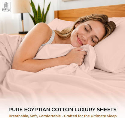 4 Pc Custom Sheet Set – 600 Thread Count 100% Egyptian Cotton – Premium Luxury Bedding, Soft Cooling Sateen Weave, Deep Pocket – Customizable Bed Sheet Set (Desired Dimensions) – Peach