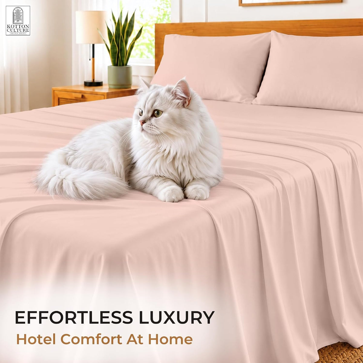 4 Pc Custom Sheet Set – 600 Thread Count 100% Egyptian Cotton – Premium Luxury Bedding, Soft Cooling Sateen Weave, Deep Pocket – Customizable Bed Sheet Set (Desired Dimensions) – Peach