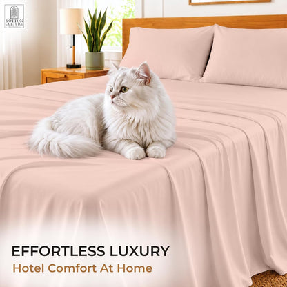 4 Pc Custom Sheet Set – 600 Thread Count 100% Egyptian Cotton – Premium Luxury Bedding, Soft Cooling Sateen Weave, Deep Pocket – Customizable Bed Sheet Set (Desired Dimensions) – Peach
