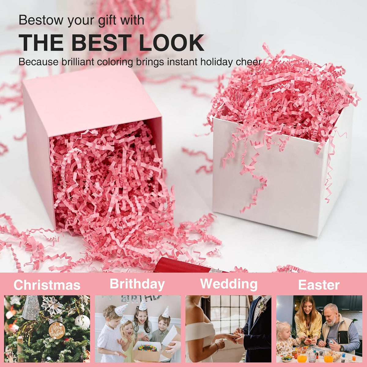 1LB Crinkle Paper Shred Filler for Gift Box On Mother's Day(Pink)