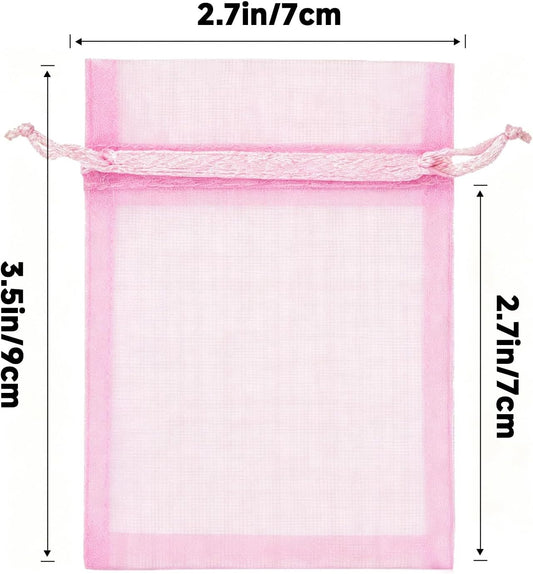 50Pcs Pink Organza Chiffon Gift Bags, 2.7x3.5 Inch, Valentine's Day, Solid Pattern