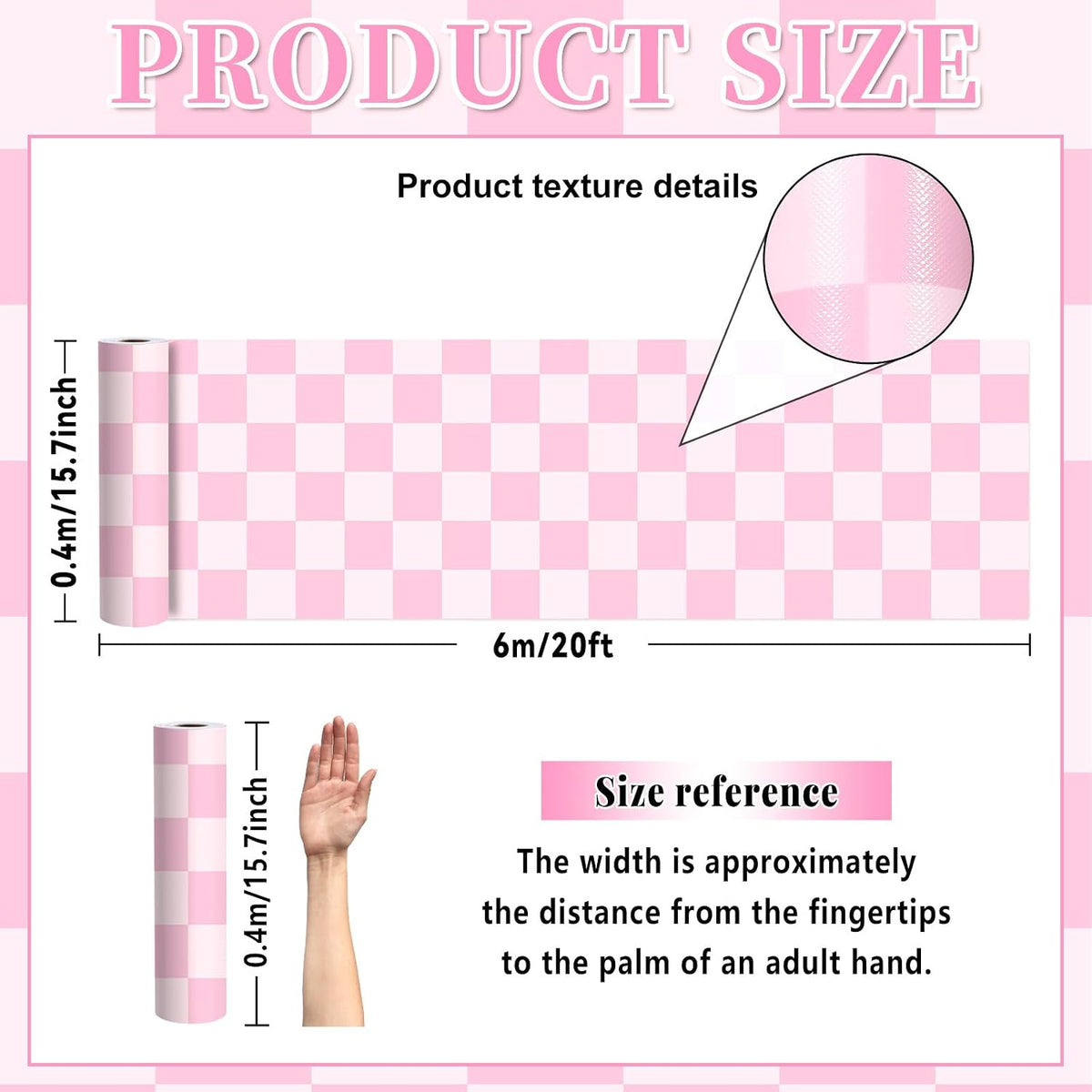 Pink Checked Bulletin Board Roll for Classroom, 15.7" x 20ft