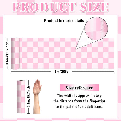 Pink Checked Bulletin Board Roll for Classroom, 15.7" x 20ft
