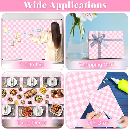 Pink Checked Bulletin Board Roll for Classroom, 15.7" x 20ft