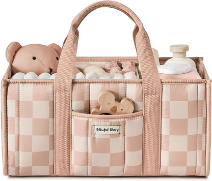 Checkered Diaper Caddy Organizer, Storage Basket, Pink