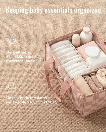 Checkered Diaper Caddy Organizer, Storage Basket, Pink