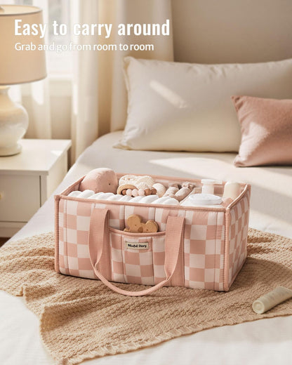 Checkered Diaper Caddy Organizer, Storage Basket, Pink