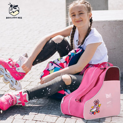 Roller Skate Bag, Ice Skate Bag for Women with Adjustable Shoulder Strap, Shoe Bag for Ice Skating/Inline Skates, for Both Kids and Adults
