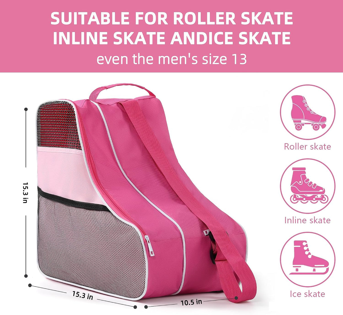 Roller Skate Bag, Ice Skate Bag for Women with Adjustable Shoulder Strap, Shoe Bag for Ice Skating/Inline Skates, for Both Kids and Adults