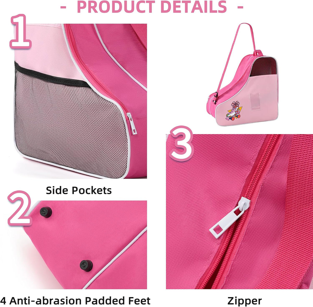 Roller Skate Bag, Ice Skate Bag for Women with Adjustable Shoulder Strap, Shoe Bag for Ice Skating/Inline Skates, for Both Kids and Adults