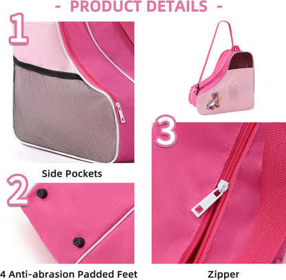 Roller Skate Bag, Ice Skate Bag for Women with Adjustable Shoulder Strap, Shoe Bag for Ice Skating/Inline Skates, for Both Kids and Adults