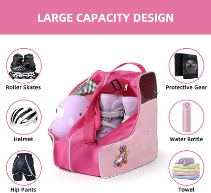 Roller Skate Bag, Ice Skate Bag for Women with Adjustable Shoulder Strap, Shoe Bag for Ice Skating/Inline Skates, for Both Kids and Adults