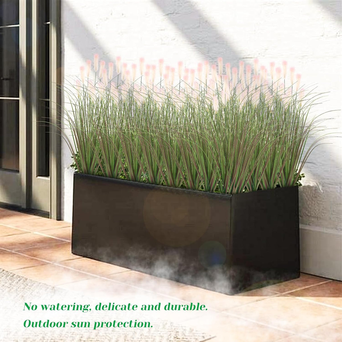 Artificial Grasses Plants Oudoor 24 Bunches Onion Grass Greenery with Plush Faux Fake Shrubs Plant Onion Wheat Grass for Outside Garden Indoor House Home Office Décor (Light Purple & Pink Plush）