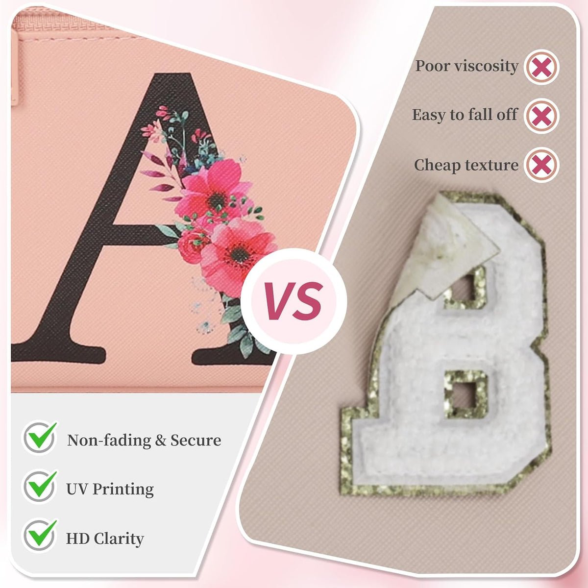 Initial Makeup Bag,Monogram Make up Bag Pink Travel Makeup Organizer Case Beauty Toiletry Cosmetic Bag with Brush Holder, Trendy Stuff Personalized Gifts for Women and Girls-A