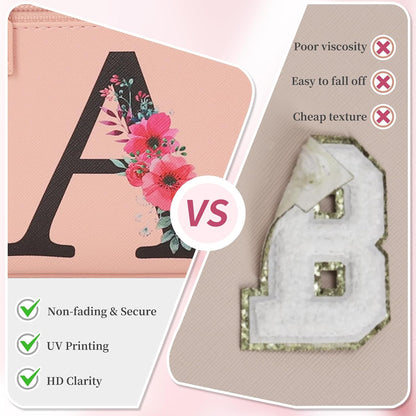 Initial Makeup Bag,Monogram Make up Bag Pink Travel Makeup Organizer Case Beauty Toiletry Cosmetic Bag with Brush Holder, Trendy Stuff Personalized Gifts for Women and Girls-A