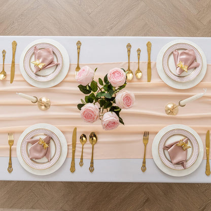 12Pack 10ft Chiffon Table Runner 29x120 Inch Sheer Romantic Table Runner for Wedding Birthday Party Bridal Shower Outdoor Decoration-Peach