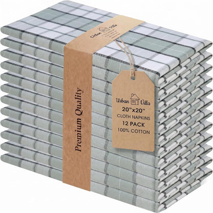 Urban Villa Cloth Napkins 100% Cotton Highly Absorbent Washable Reusable Premium Dinner Napkins Ideal for Gifts for Mothers Day Hotel Farmhouse Parties - Majestic Checks (20" x 20", Set of 12)