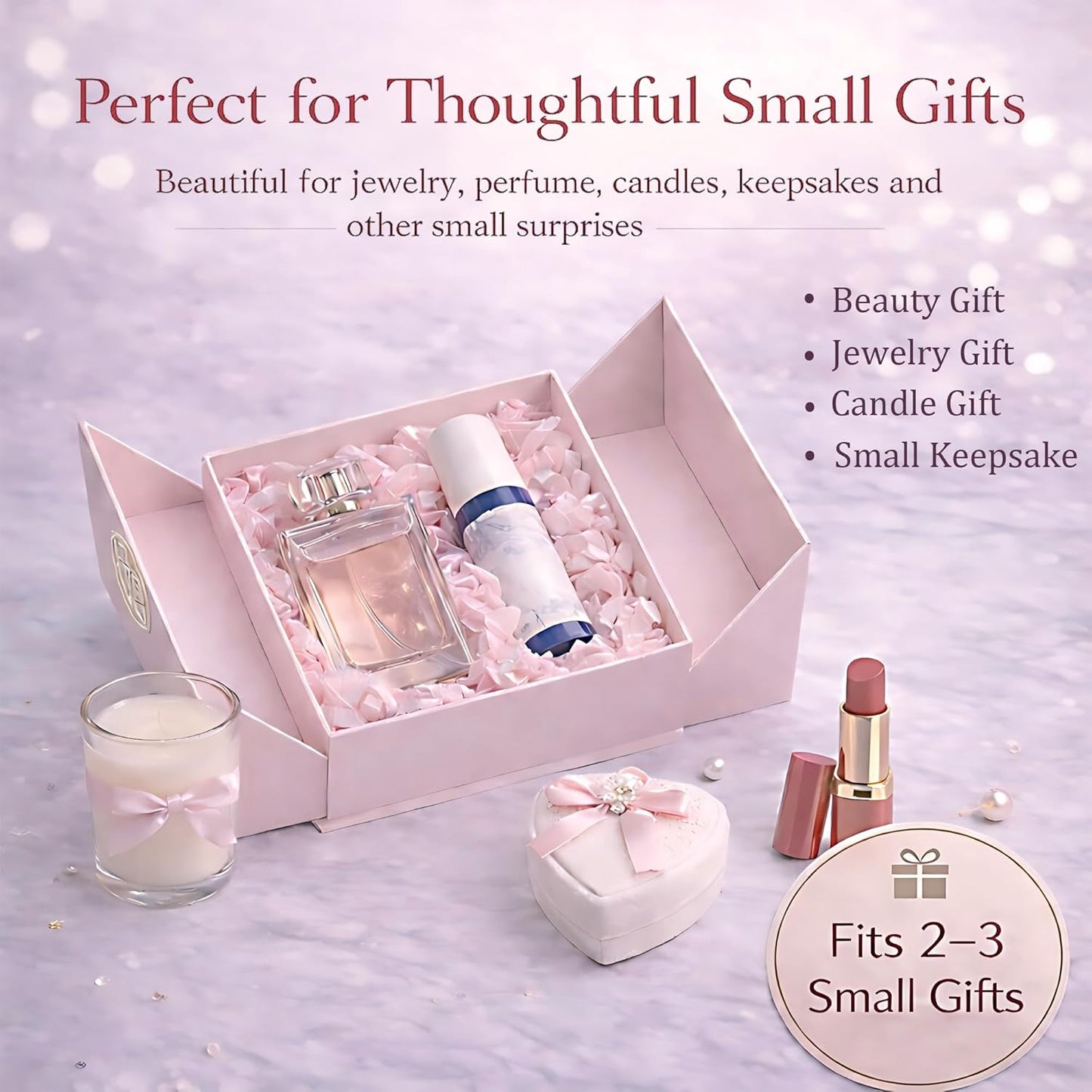 Elegant Small Pink Gift Box for Women with Lid & Accessories - Reusable Magnetic Closure Gift Presentation Set, Romantic and Beautiful Ready-to-Gift Box