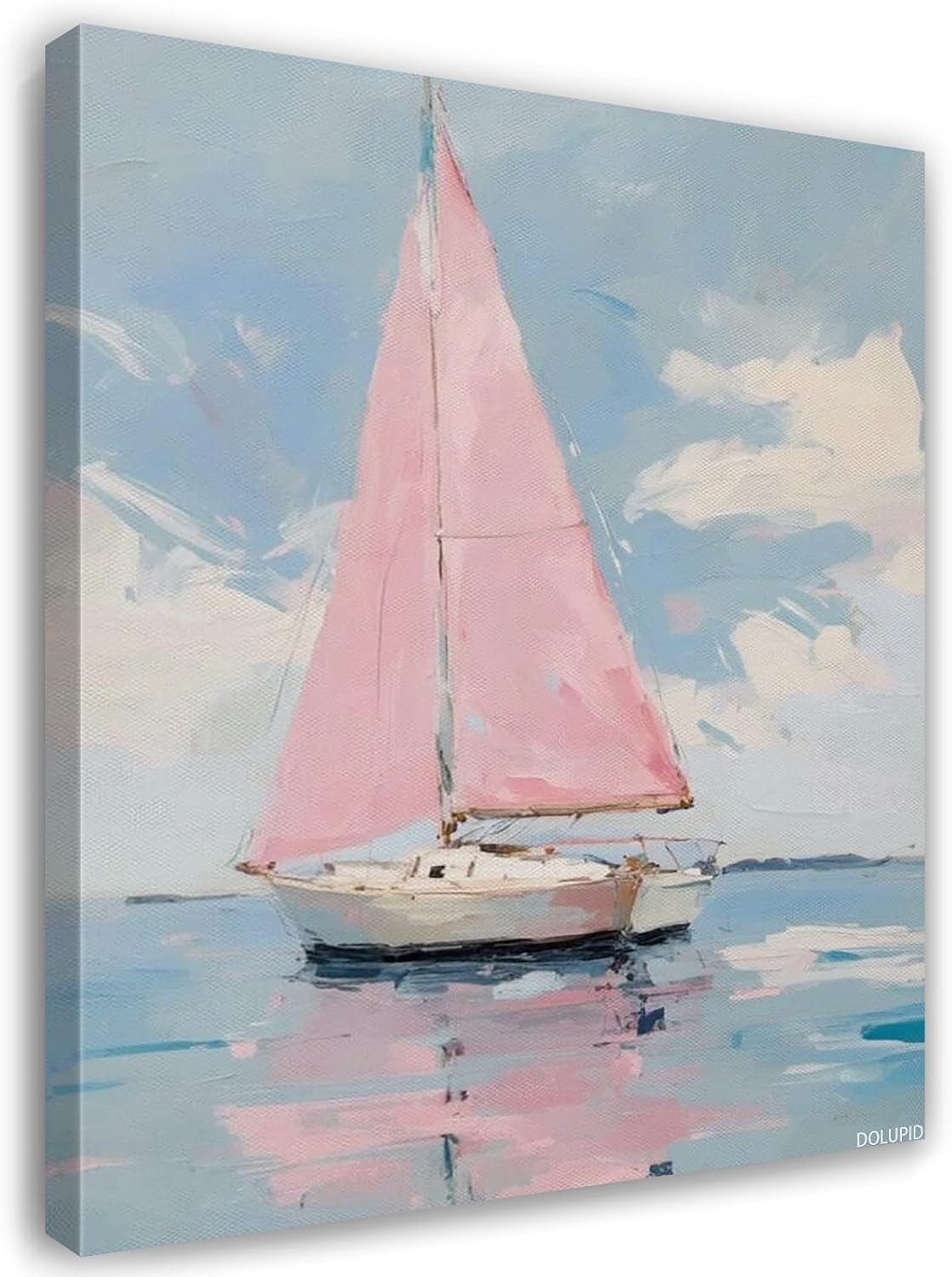 Pink Sailboat Canvas Print Pastel Coastal Summer Boat Wall Art Aesthetic Poster for Office Bedroom Living Room Dorm Room Wall Decor Framed 8x10inch
