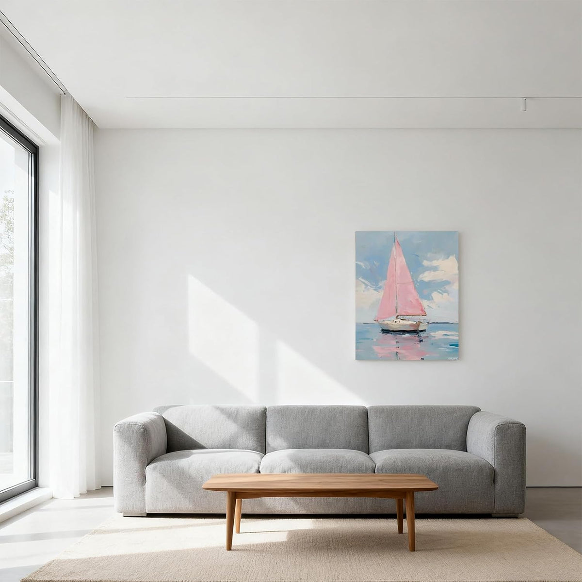Pink Sailboat Canvas Print Pastel Coastal Summer Boat Wall Art Aesthetic Poster for Office Bedroom Living Room Dorm Room Wall Decor Framed 8x10inch